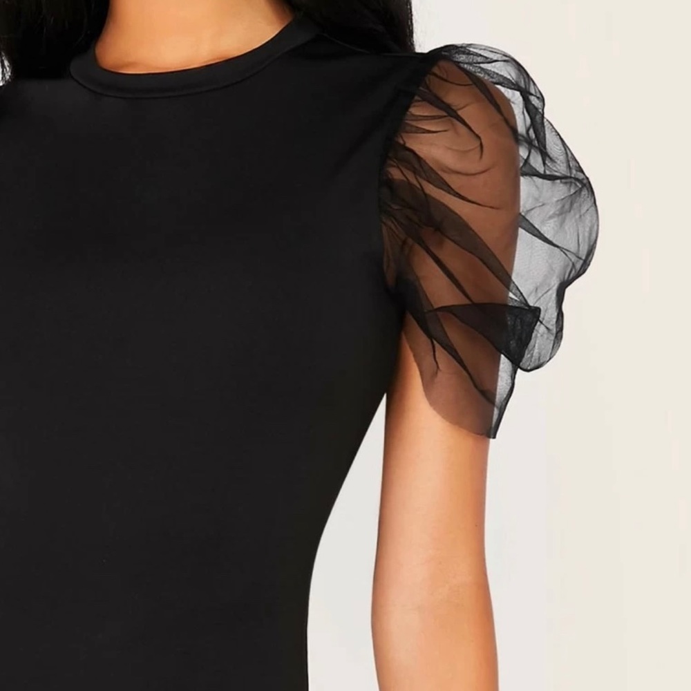 Sheer puffy sleeved bodysuit